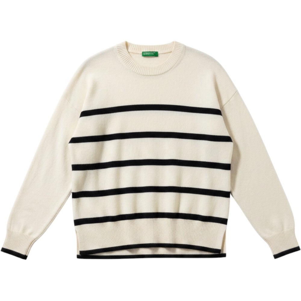 United Colors of Benetton Sweater Womens L/XL Cream Striped Cashmere